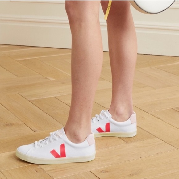 Veja Shoes - Veja Women's White Sneakers with Pink and Red Accents